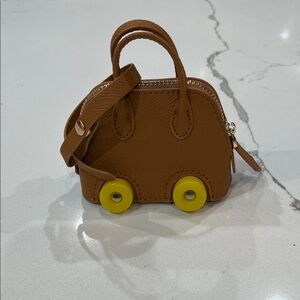 Brown Leather H ear pod case or bag charm Women's Bag with Yellow wheels